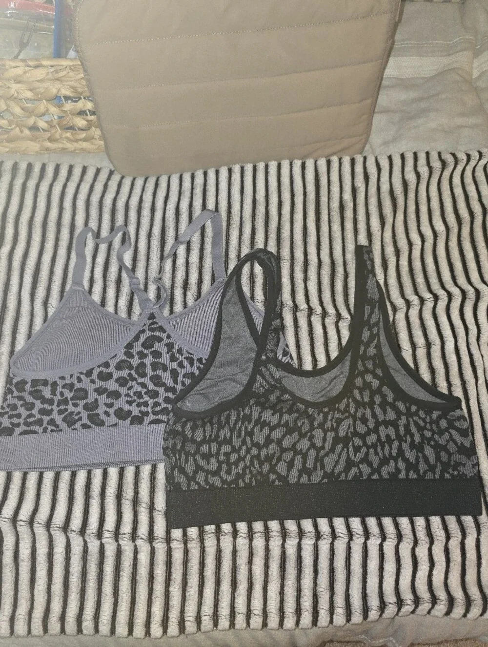 (Set Of 2) Women's Leopard Print Sports Bras - Lavender & Black